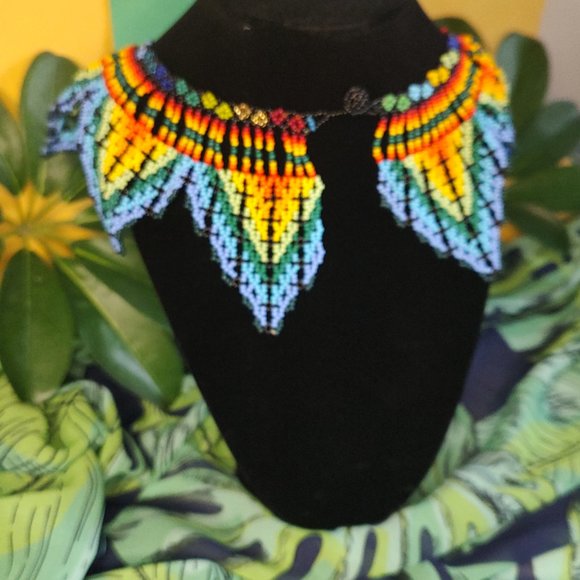 Large Colombian Mostacilla / Beaded handmade necklace, unique and elegant. - Picture 2 of 5